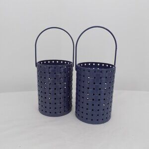 Set of 2 Ashland Woven Metal Decorative Bucket Handles Dark Blue Basket 6.5" New